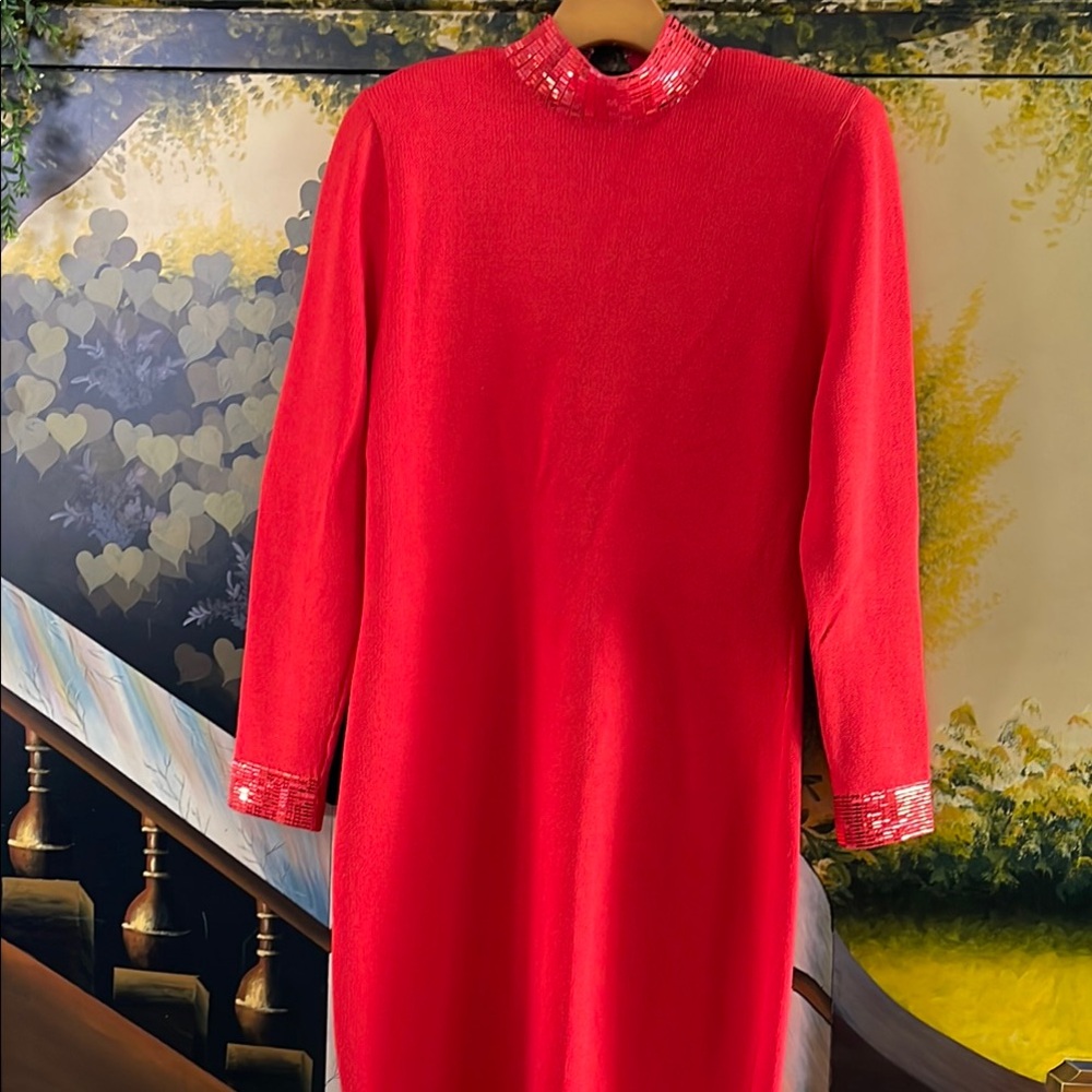 St. John Red Long Sleeve Sheath Dress for Weddings